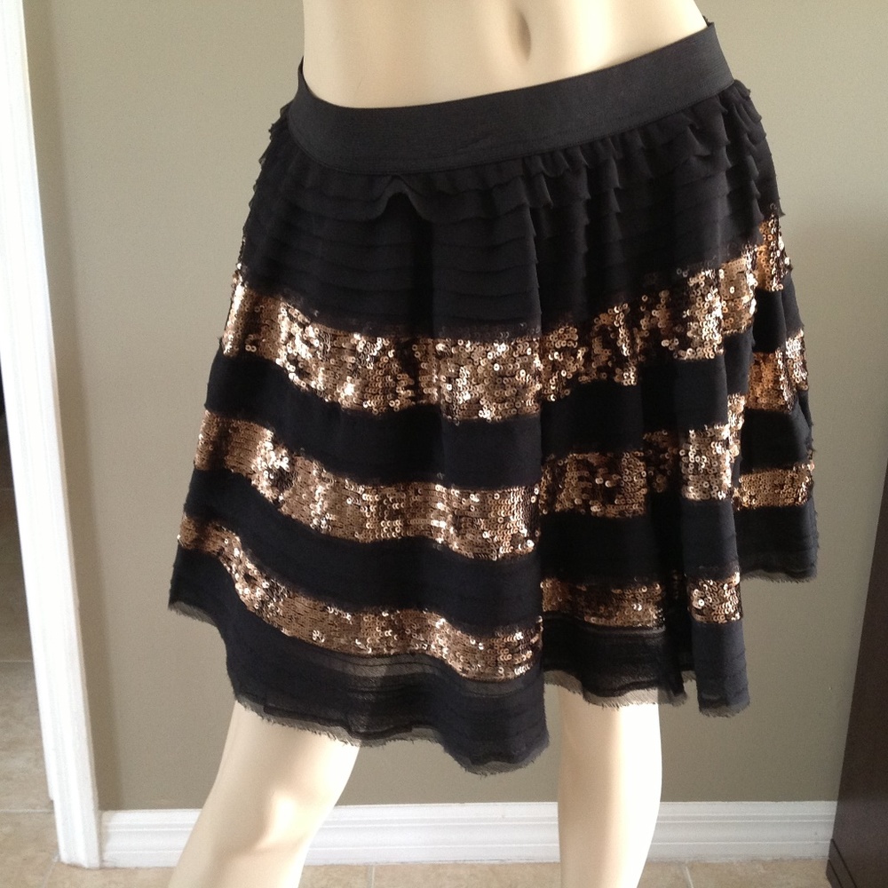 Free People Black with Gold Sequin Stripes Skirts